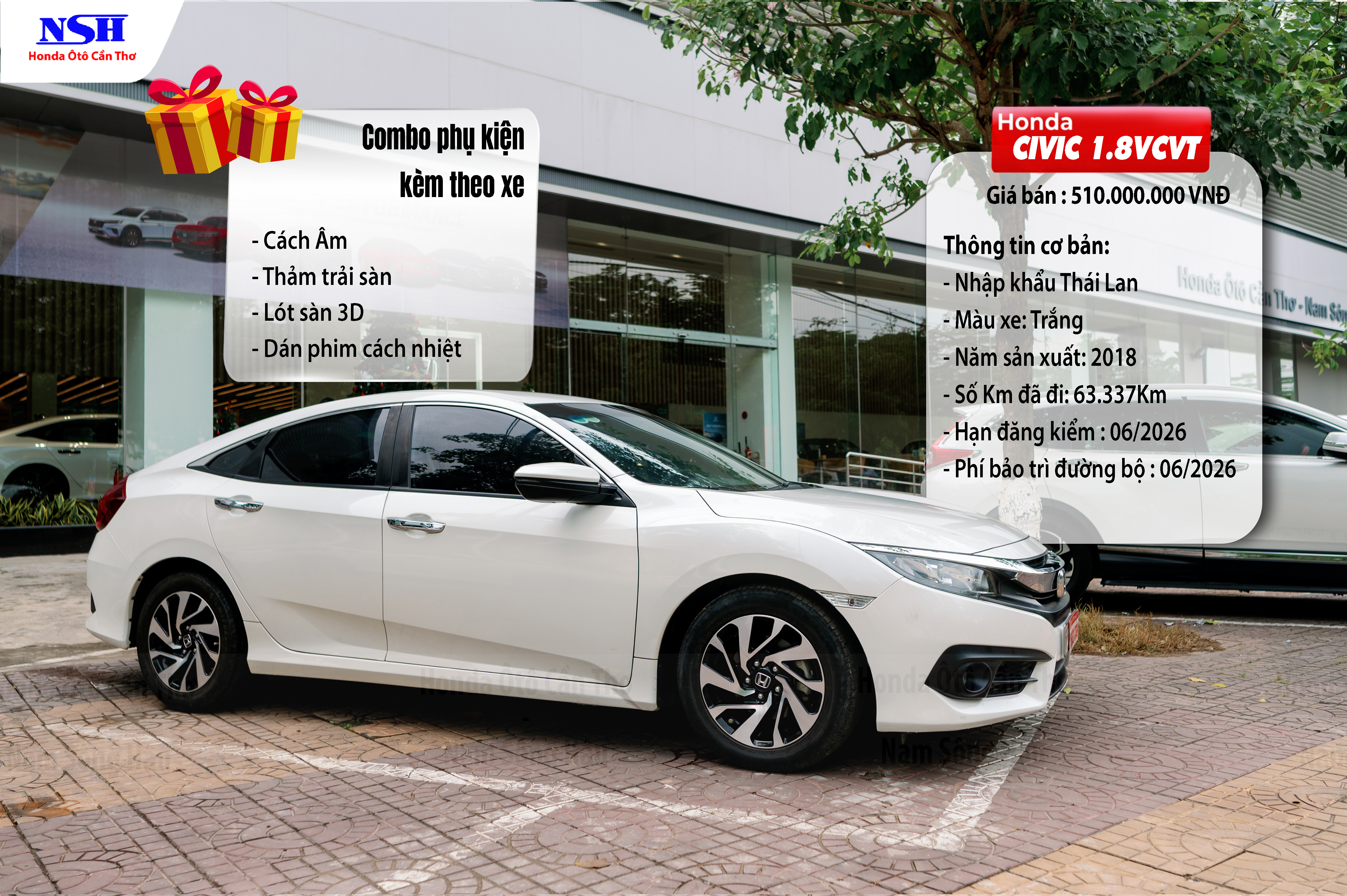 Honda Civic 1.8V CVT màu trắng năm sản xuất 2018